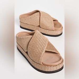 ROAM CROSS STACK RAFFIA PLATFORM SANDALS NATURAL